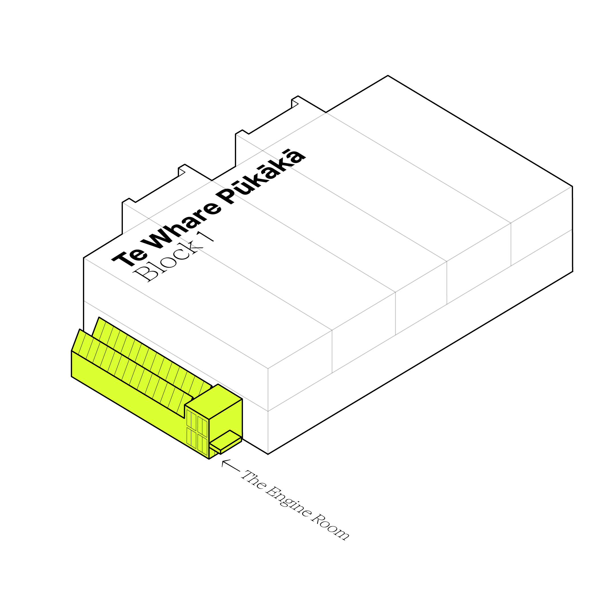 Te Whare Pūkākā map — The Engine Room highlighted